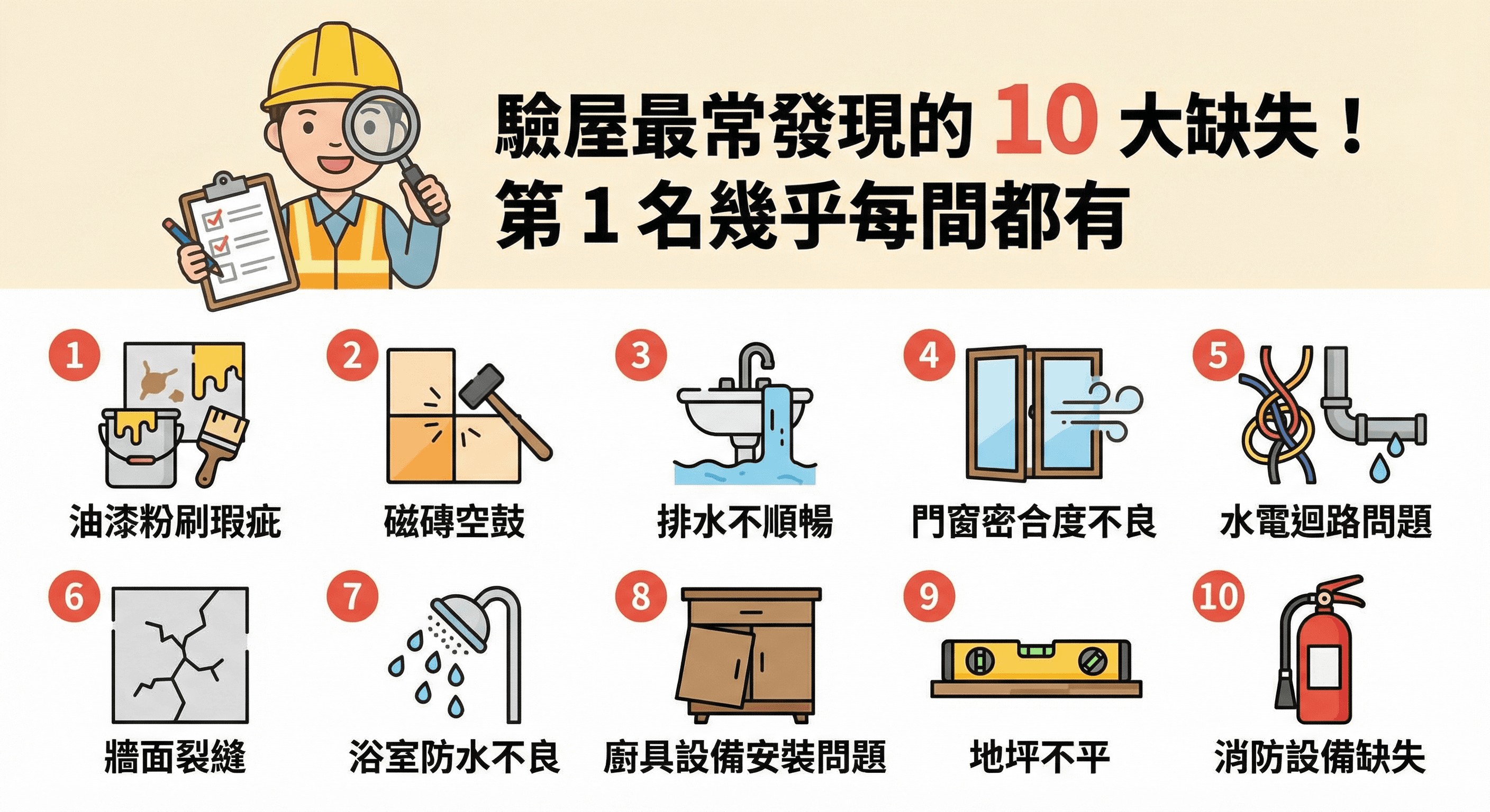 驗屋最常發現的 10 大缺失！第 1 名幾乎每間都有