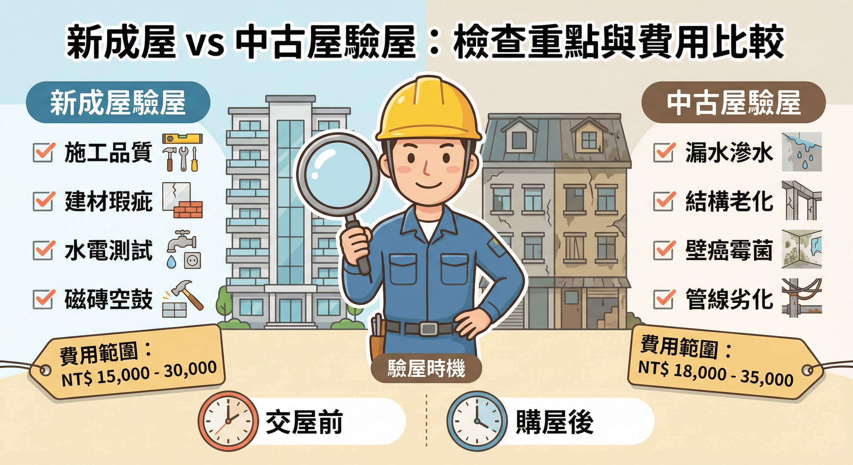 新成屋 vs 中古屋驗屋：檢查重點完全不同！一次搞懂差異與費用